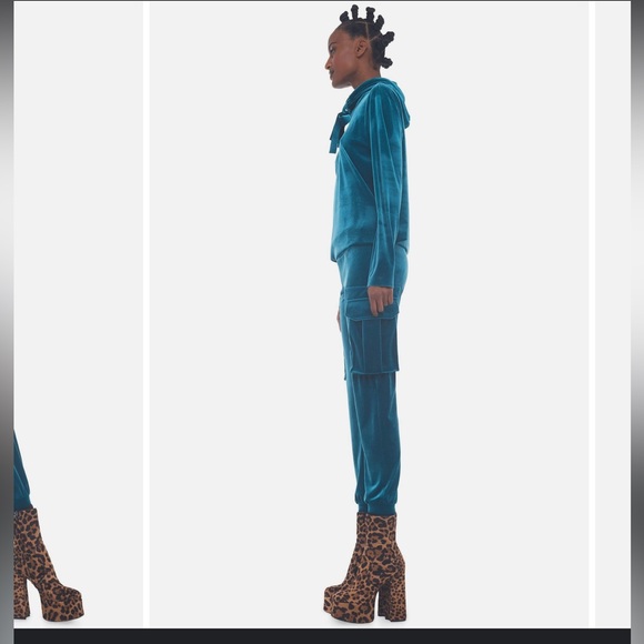 Norma Kamali size small bf hooded sweatshirt teal velvet - Picture 4 of 6